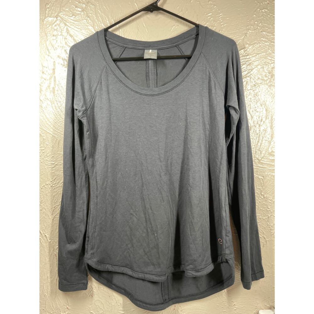 Calia Heathered Gray Long Sleeve Curved Hem Scoop Neck Active T Shirt Top Small